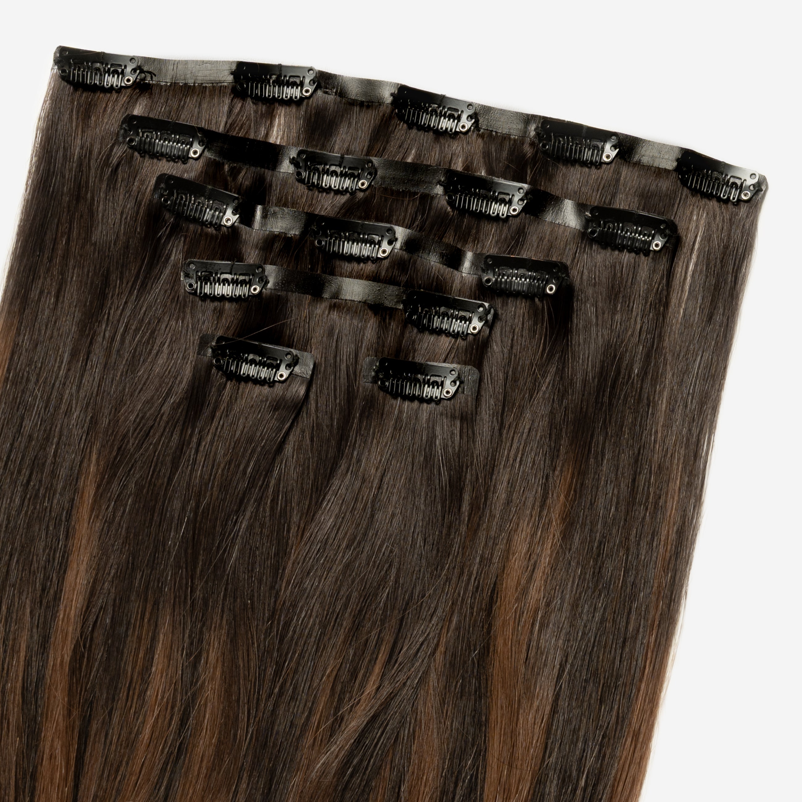 Invisible Clip In - Dark Chocolate Brown Balayage 1A+4