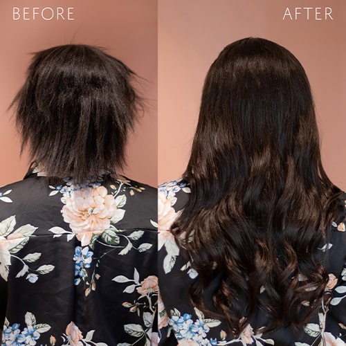 Extensions i kort hår før og efter