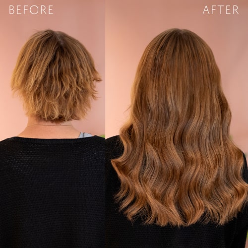 Extensions i kort hår før og efter